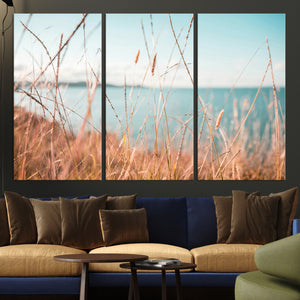 Coastal Grass Landscape Wall Art Canvas Print – Golden
