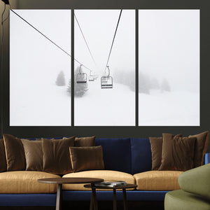 Ski Lift Wall Art Canvas Print – Snowy Alpine Landscape