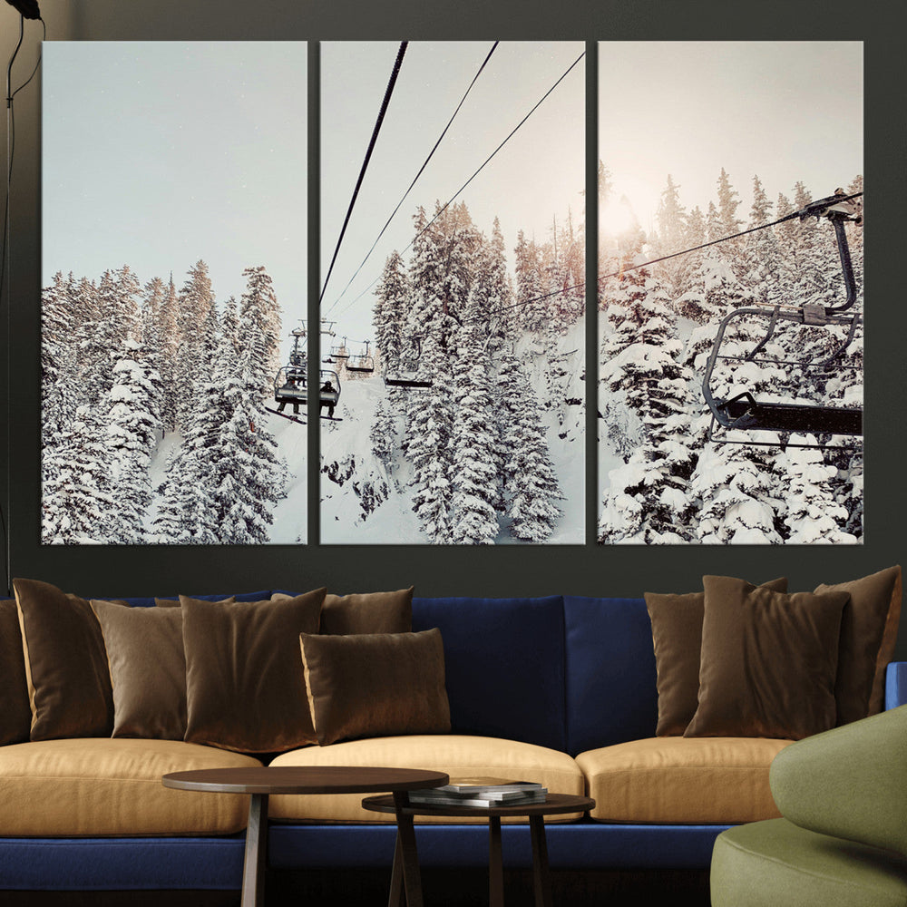 Frosty Pines Wall Art Canvas Print – Framed Cozy Cabin Ski