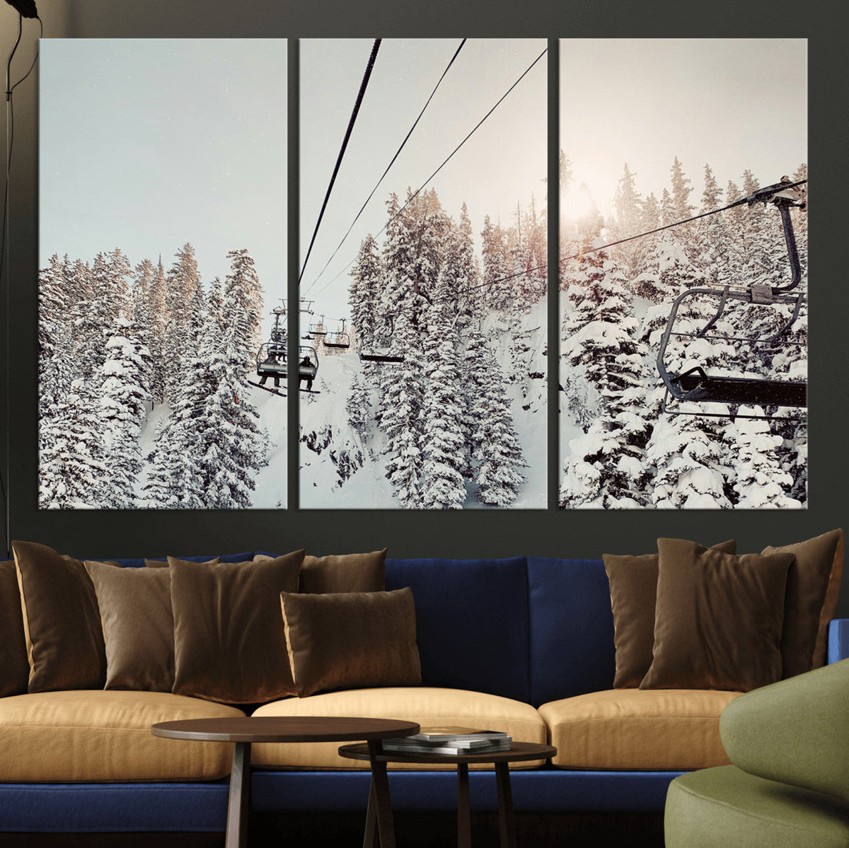 Frosty Pines Wall Art Canvas Print – Framed Cozy Cabin Ski