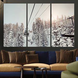 Frosty Pines Wall Art Canvas Print – Framed Cozy Cabin Ski