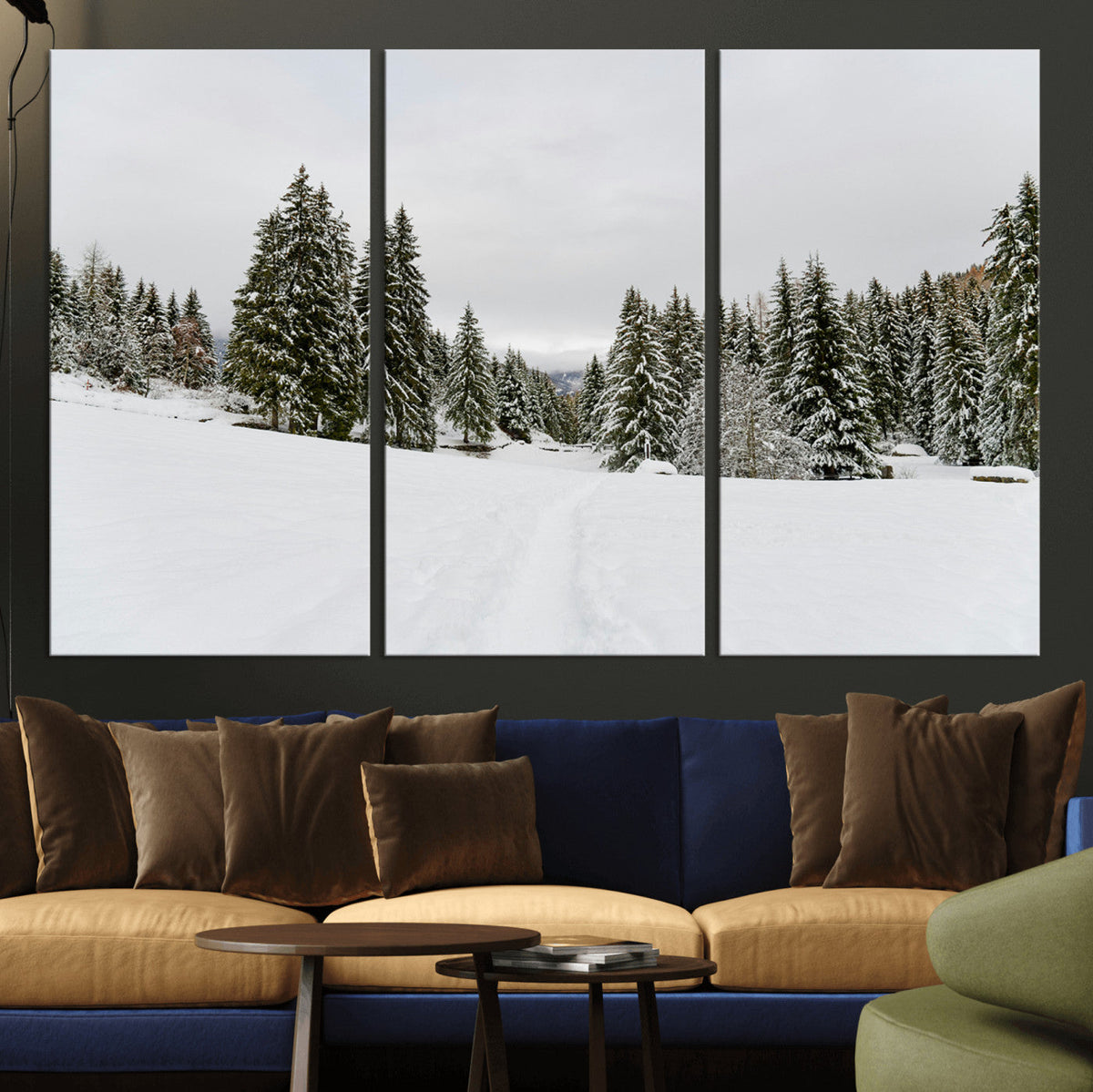 Frosty Pines Wall Art Canvas Print – Framed Silent Snowfall