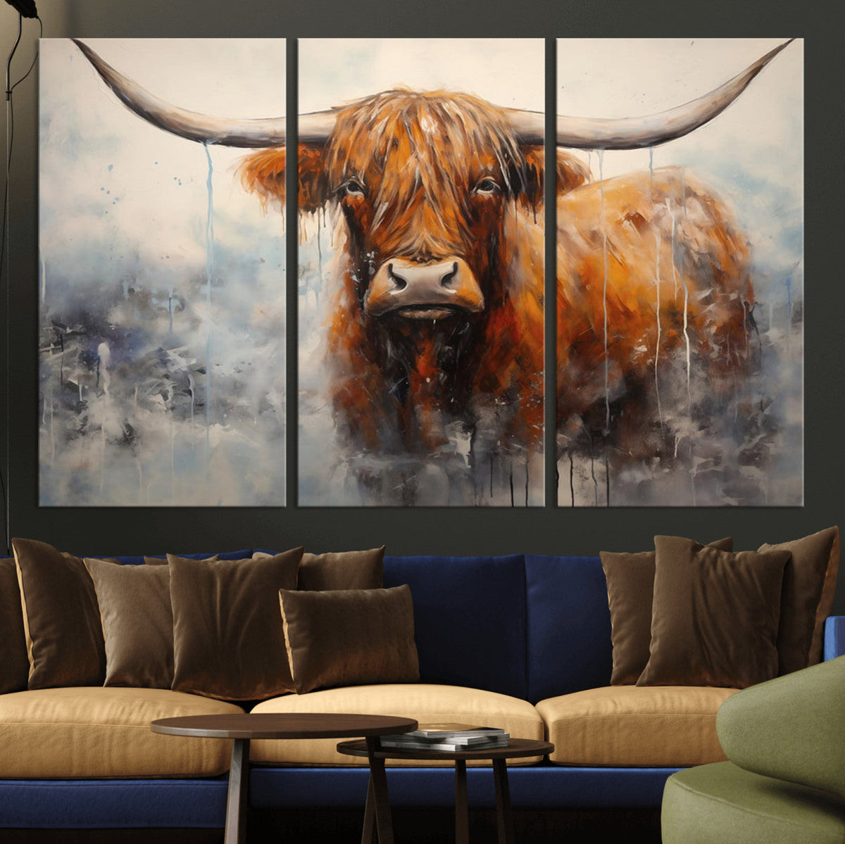 Scottish Highland Wall Art Canvas Print, Framed Longhorn Art