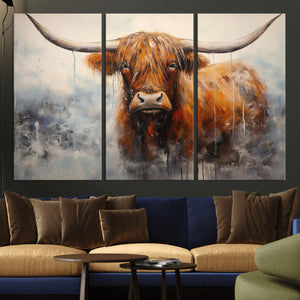 Scottish Highland Wall Art Canvas Print, Framed Longhorn Art