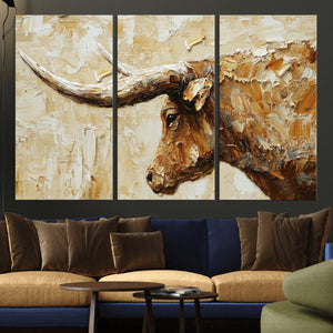 Rustic Longhorn Bull Wall Art Canvas Print – Vintage Western