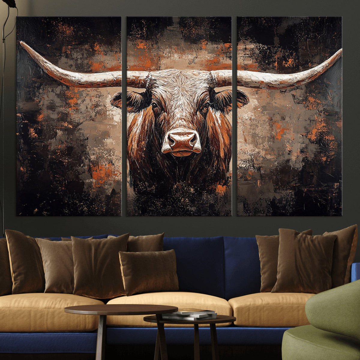 Abstract Longhorn Wall Art Canvas Print – Vintage Western