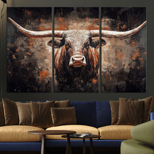Abstract Longhorn Wall Art Canvas Print – Vintage Western