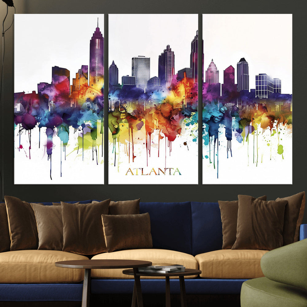 Atlanta Skyline Wall Art Canvas Print – Framed Colorful