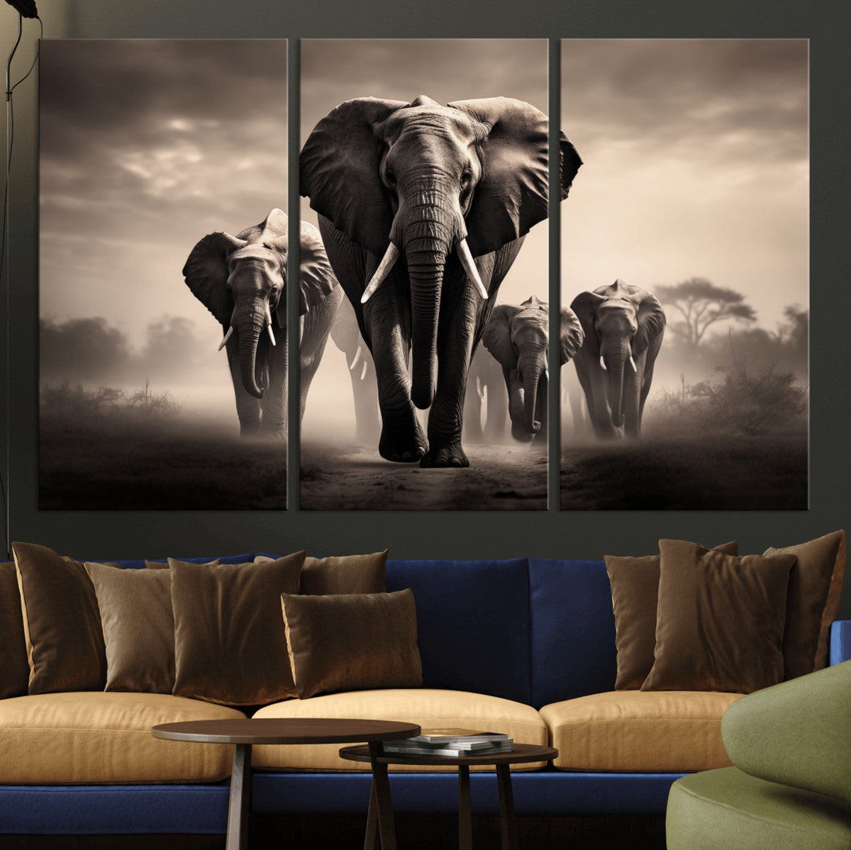 Elephant Family Wall Art Canvas Print, Framed Elephant Wall
