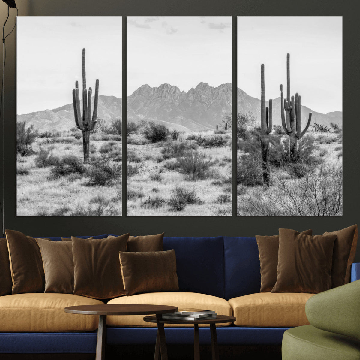 Black White Arizona Desert Canvas Wall Art Cactus Farmhouse