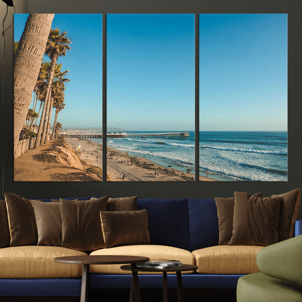 Scenic Beach Wall Art Canvas Print – Tall Palm Trees, Sandy