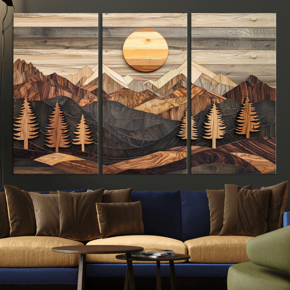 Wood Mountain Wall Art Canvas Print – Layered Forest and