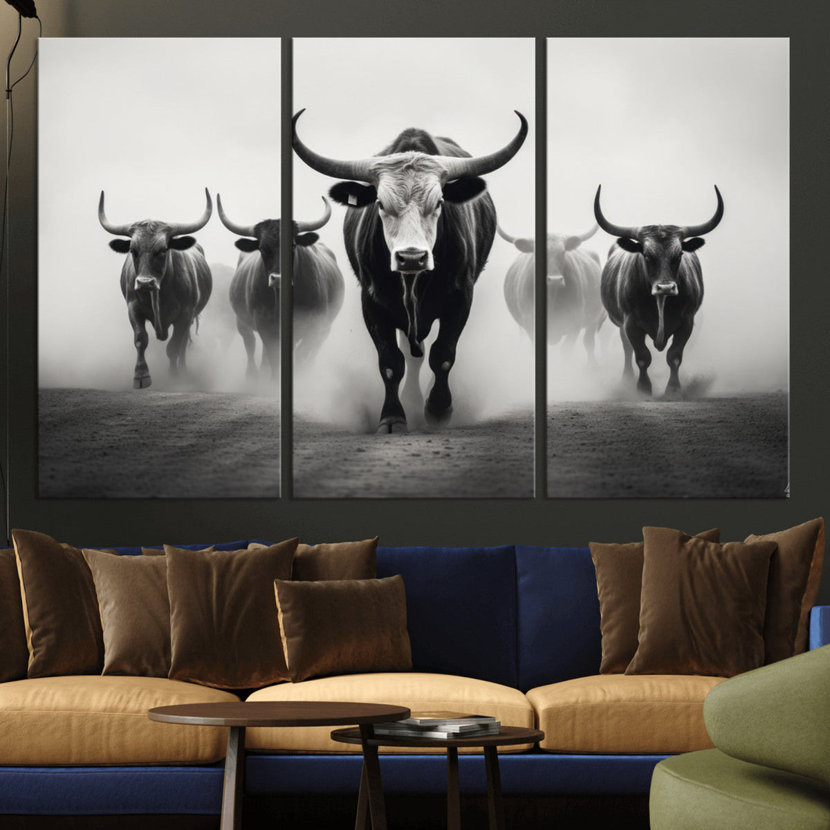 Texas Longhorn Wall Art Canvas Print, Framed Speckled Cow