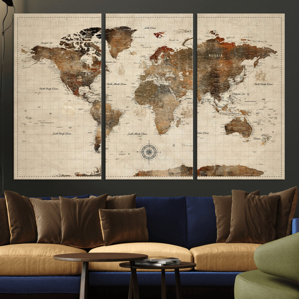World Map Canvas Print – Framed Detailed Map of the World