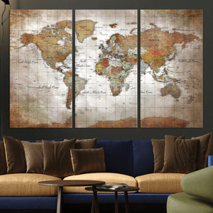 Vibrant Watercolor World Map Canvas Wall Art – Framed Travel