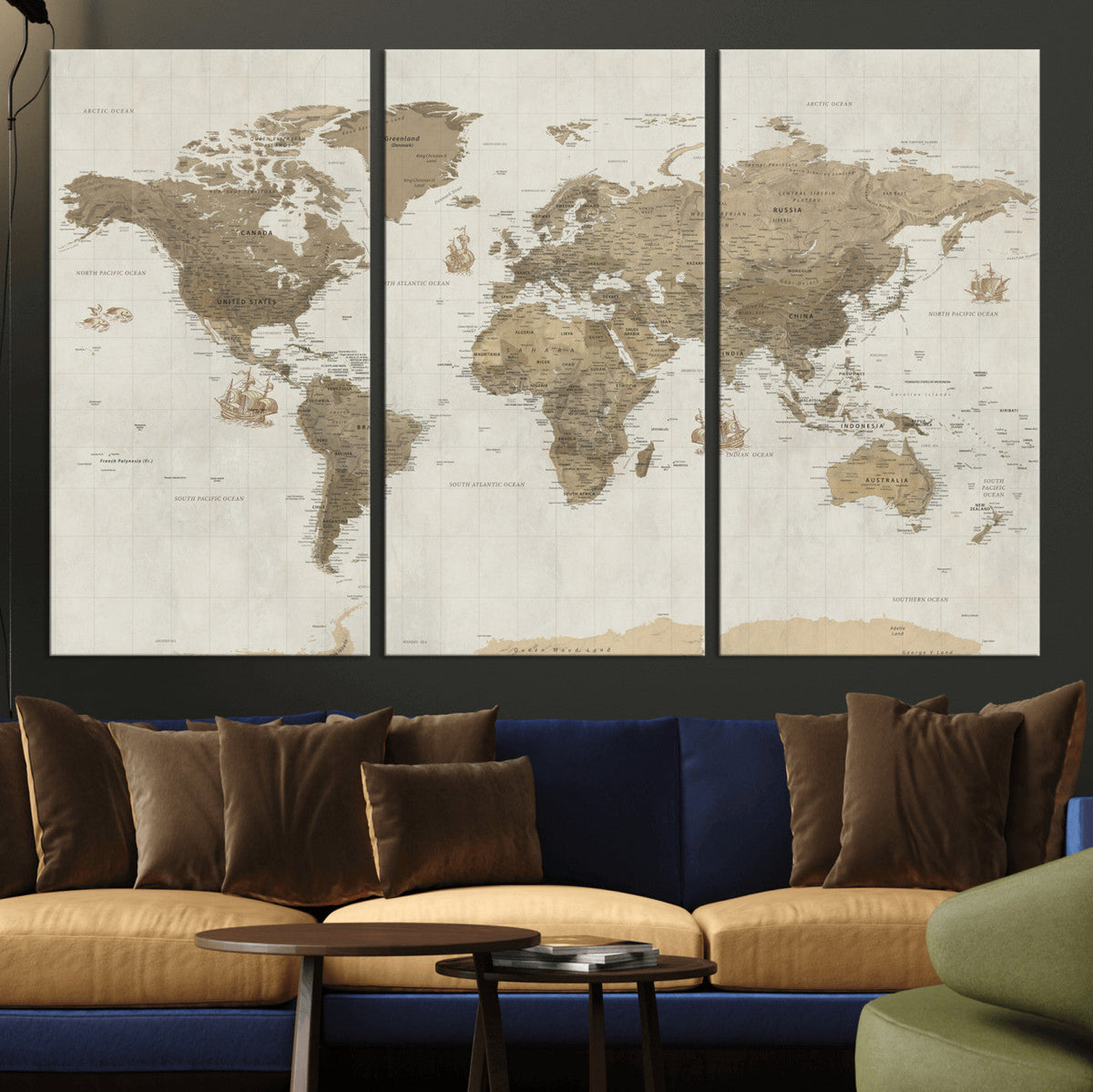 Detailed World Map Wall Art Canvas Print