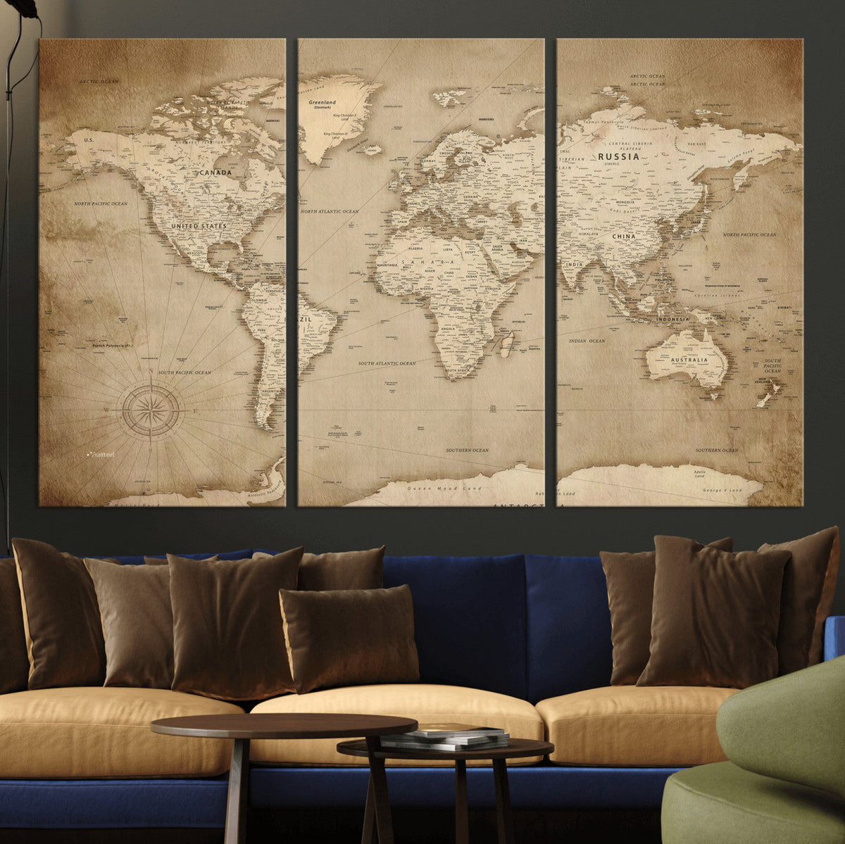 Colorful Watercolor World Map Canvas Wall Art – Framed