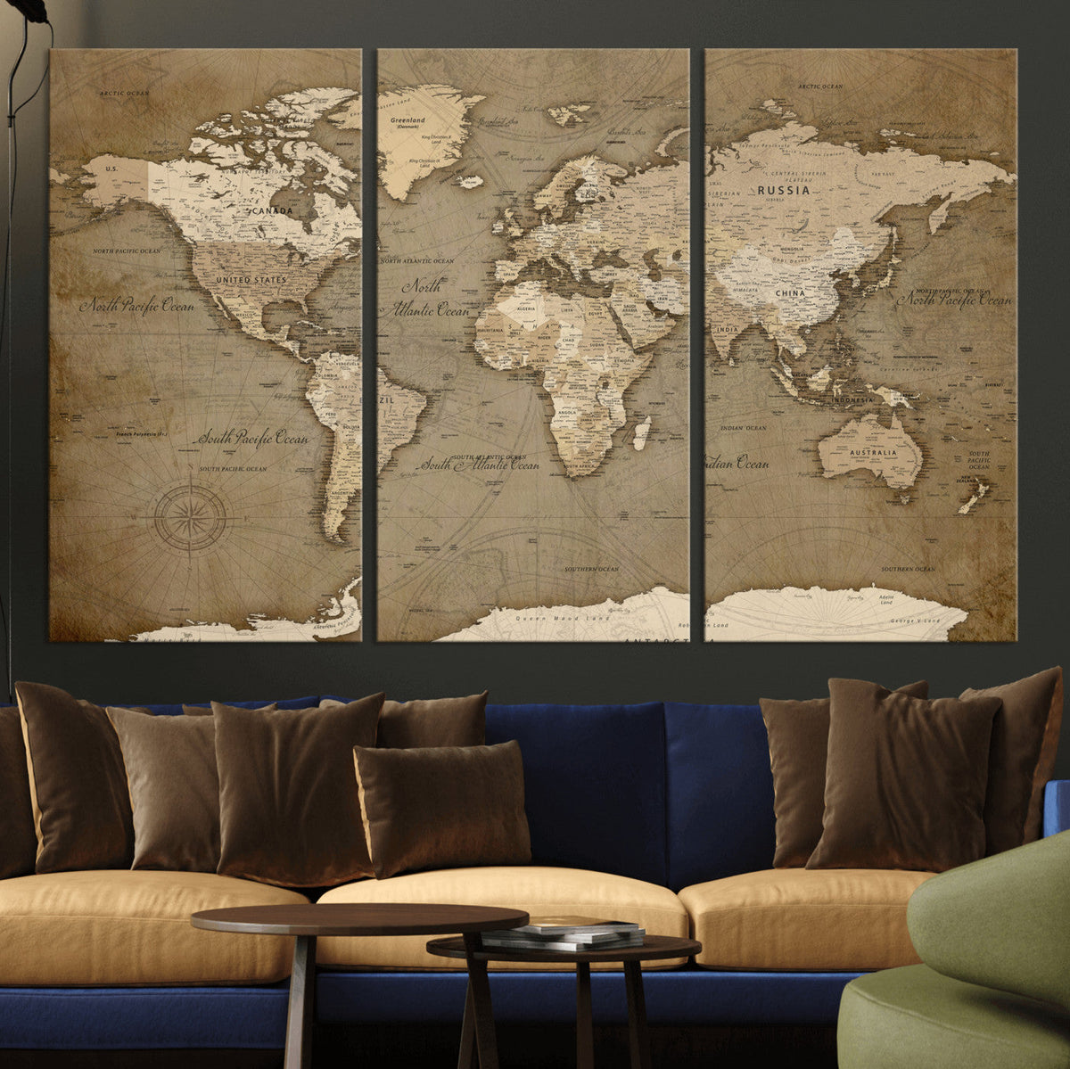 World Map Wall Art Canvas Print, Framed Map Art Picture
