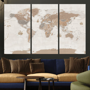 Framed Large World Map Canvas Print for Office Decor