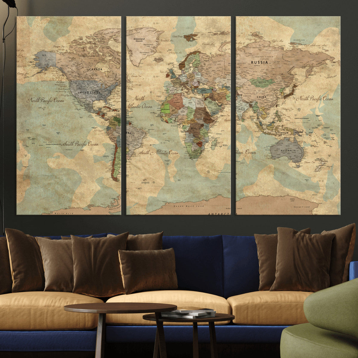 Vintage World Map Wall Art | Ready to Hang and Framed