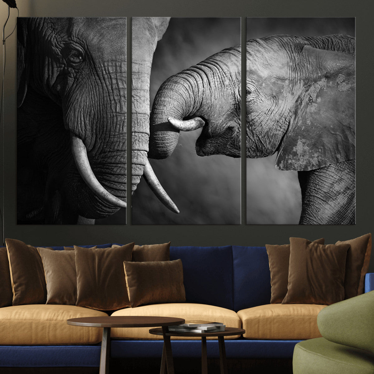 Elephant Family Wall Art Canvas, Framed Elephant Family