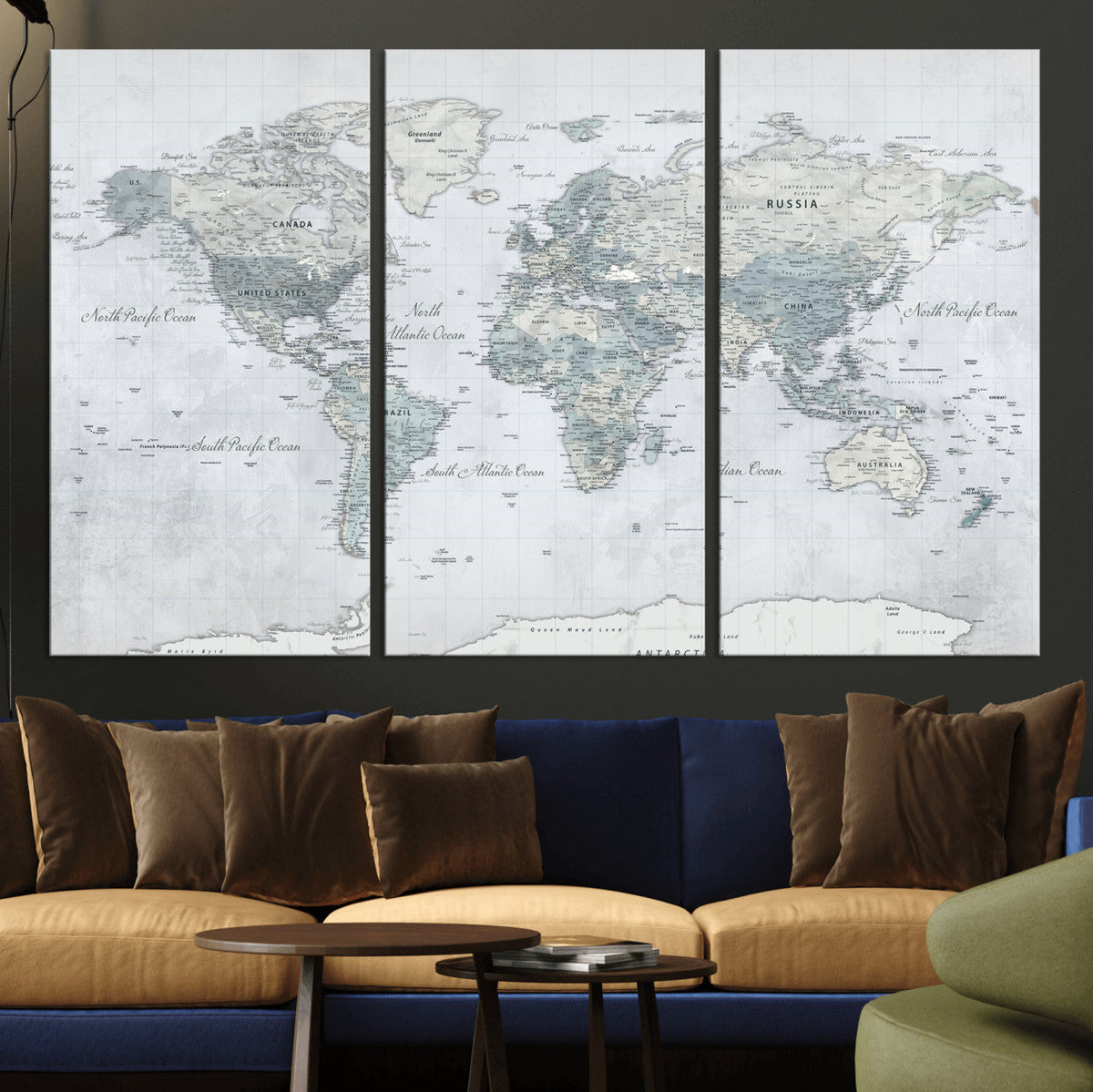 Push Pin World Map Canvas Print - Detailed Vintage World Map