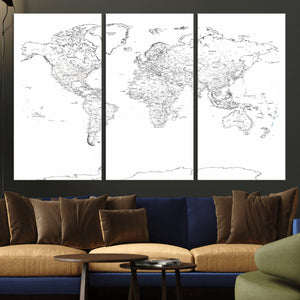 World Map Canvas Print – Framed Modern Detailed Map of the