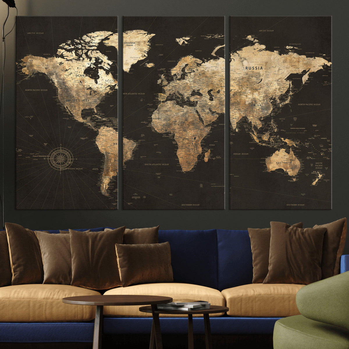 Framed World Map with Pin Canvas Print – Detailed World Map