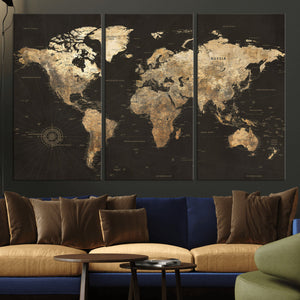 Framed World Map with Pin Canvas Print – Detailed World Map