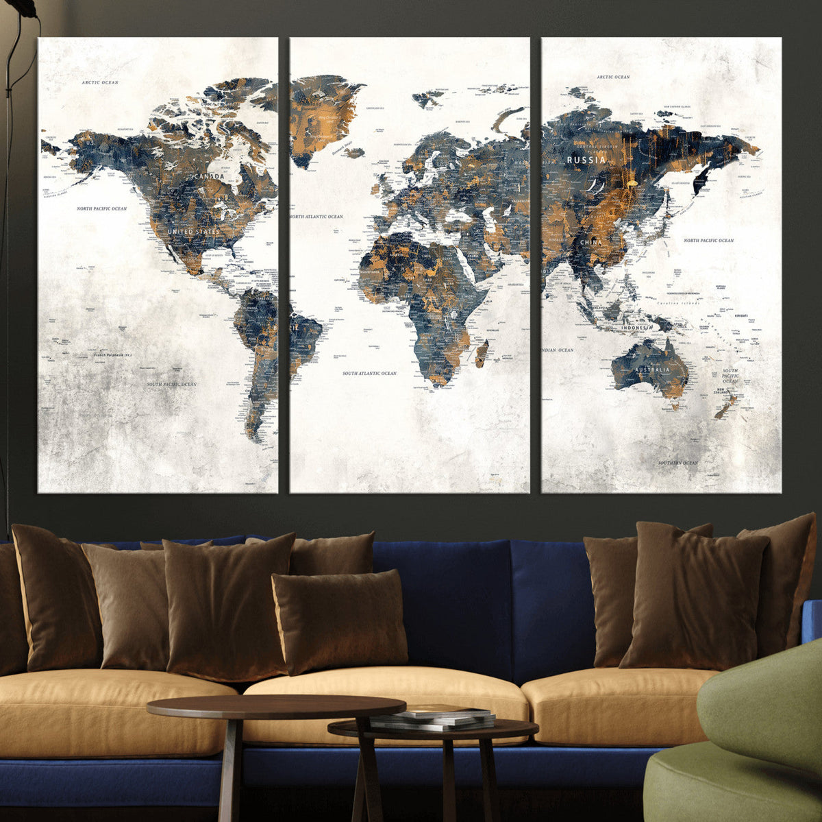 World Map Wall Art Canvas Print for Office Wall Decor