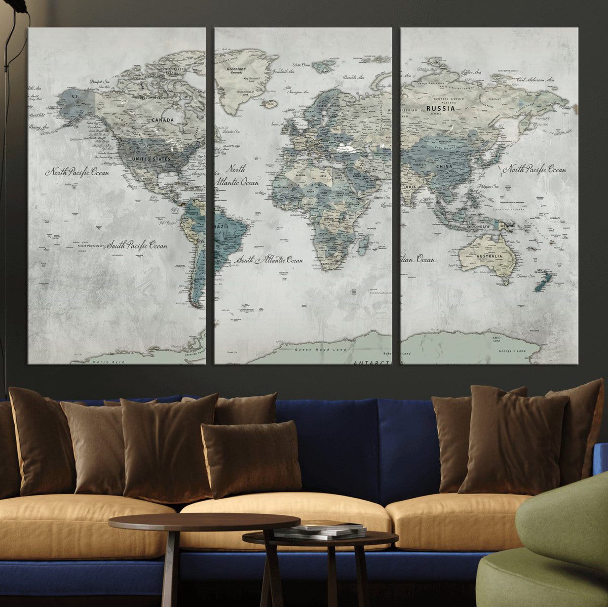Neutral Vintage World Map Canvas Wall Art Print, Classic Map