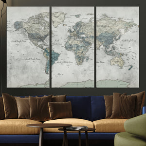 Neutral Vintage World Map Canvas Wall Art Print, Classic Map