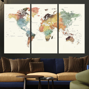 Framed World Map Wall Art Canvas Print for Living Room and