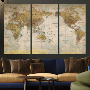 World Map Canvas Print – Detailed Map of the World Wall Art