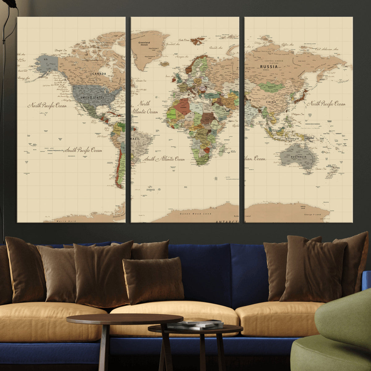 Extra Large World Map Canvas Print – Detailed Map of the
