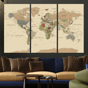 Extra Large World Map Canvas Print – Detailed Map of the