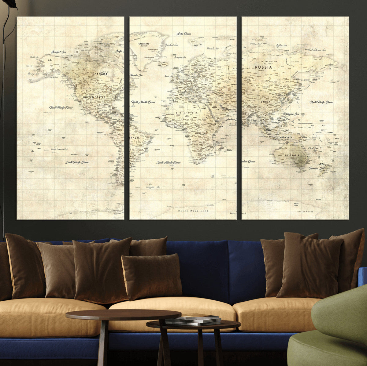 Colorful Watercolor World Map Canvas Wall Art – Framed