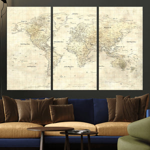 Colorful Watercolor World Map Canvas Wall Art – Framed