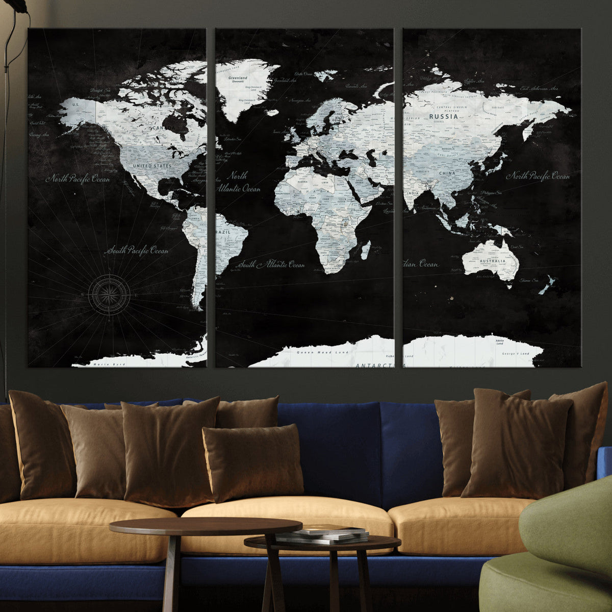 World Map Canvas Print – Framed Push Pin Wall Art, Color