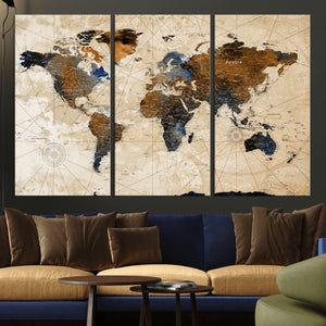 World Map Canvas Print – Framed Travel Map Wall Art for