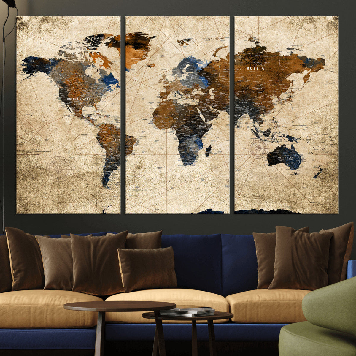 World Map Wall Art Canvas Print, Modern Decorative Framed