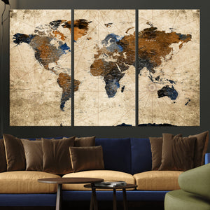 World Map Wall Art Canvas Print, Modern Decorative Framed