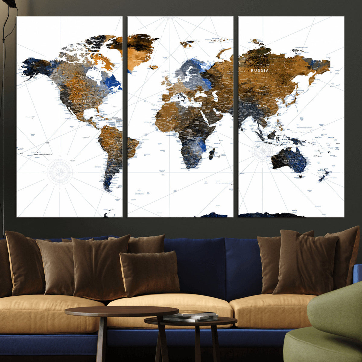 Colorful Watercolor World Map Canvas Wall Art – Framed