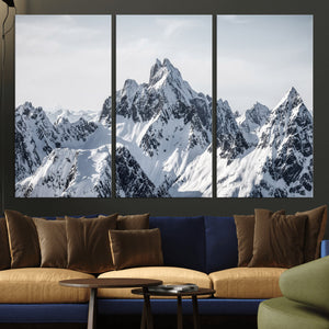Snowy Mountain Range Canvas Print, Alpine Peaks Landscape