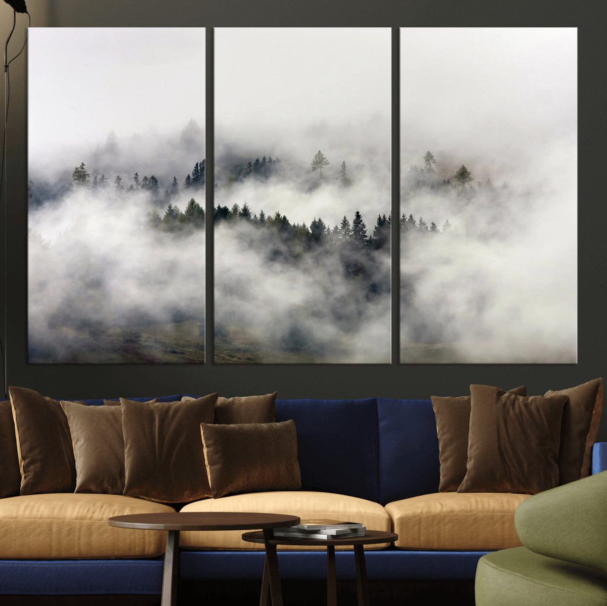 Foggy Forest Wall Art Canvas Print, Misty Pine Tree