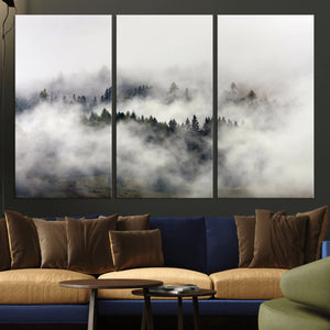 Foggy Forest Wall Art Canvas Print, Misty Pine Tree