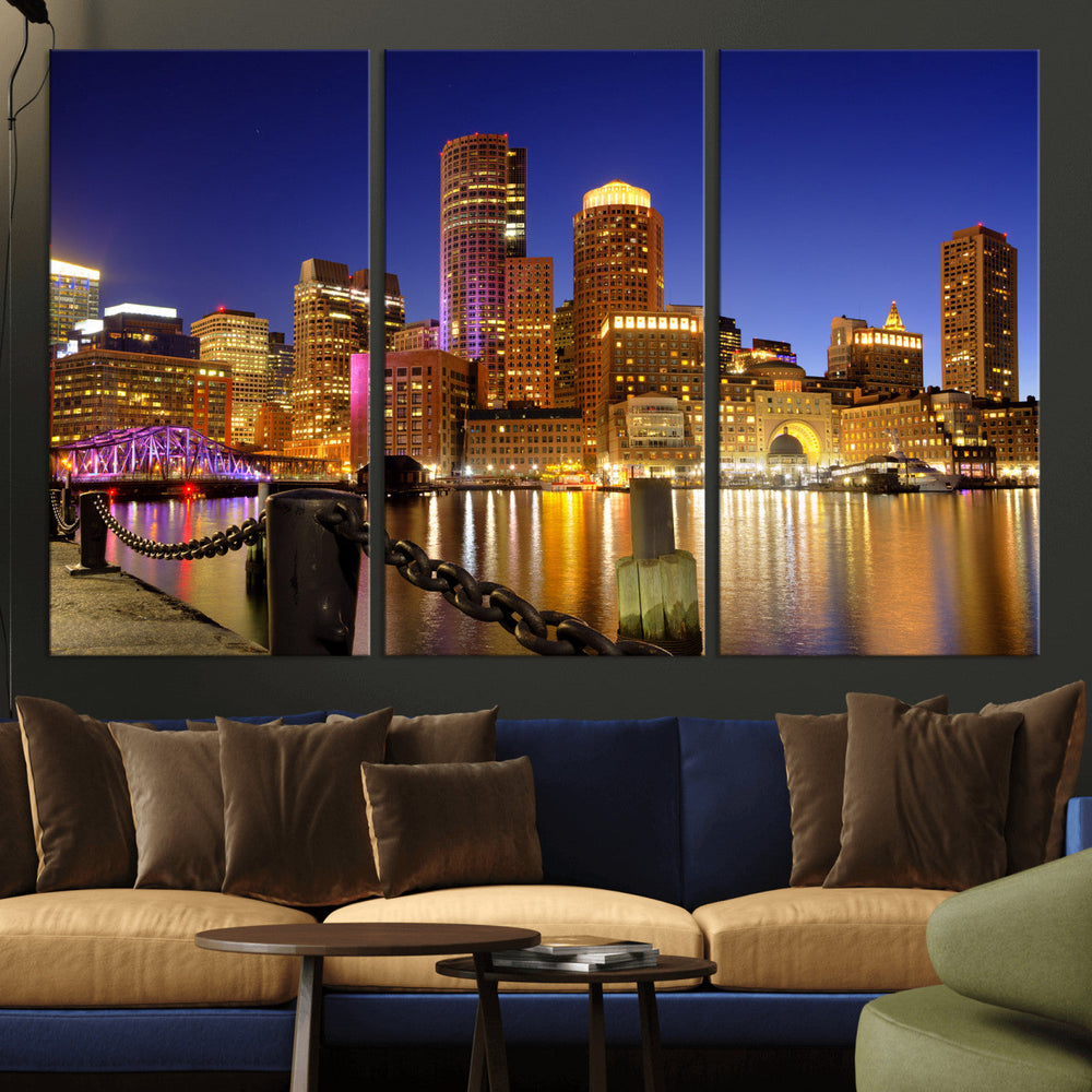 Boston Wall Art Canvas Print, Boston City Downtown Night