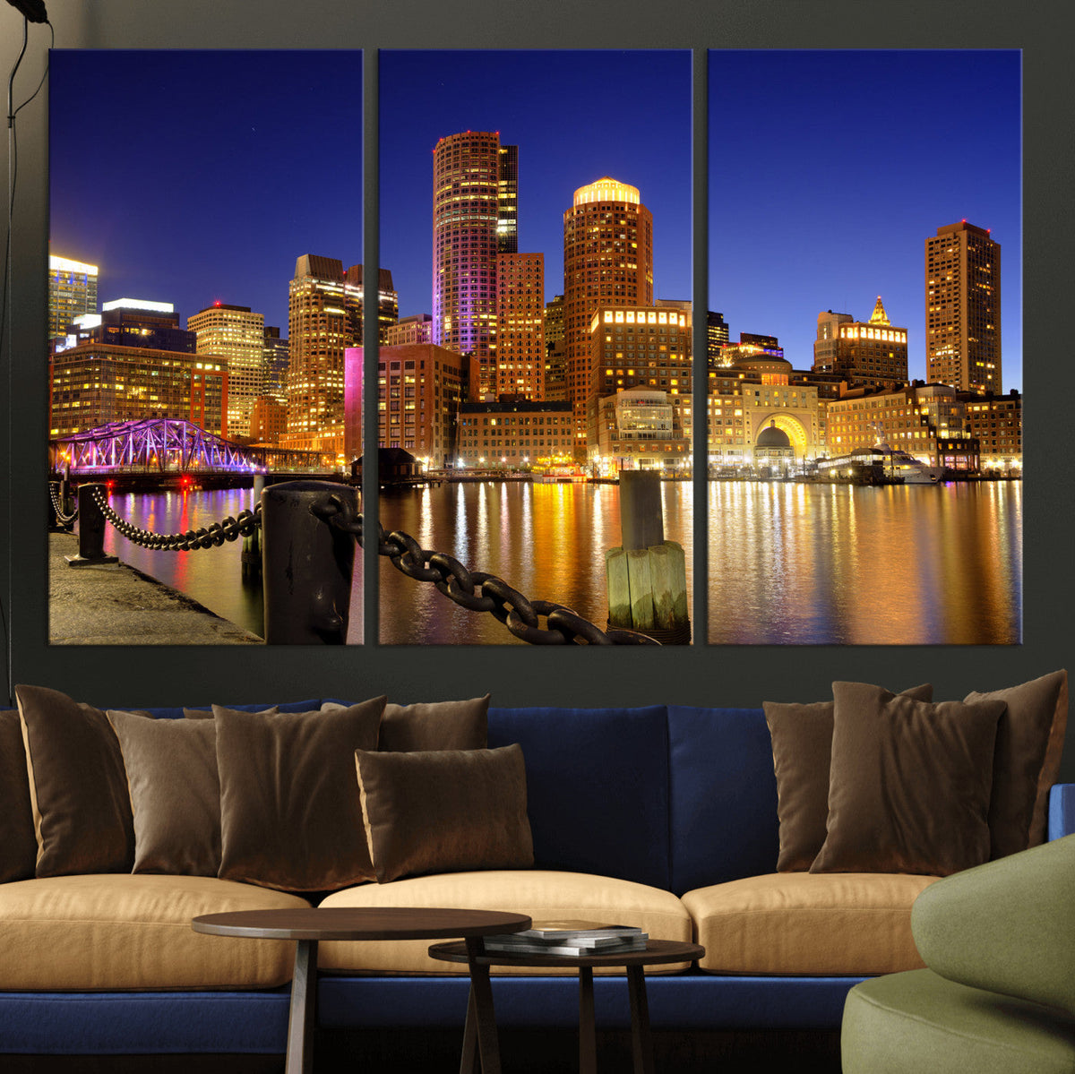 Boston Wall Art Canvas Print, Boston City Downtown Night