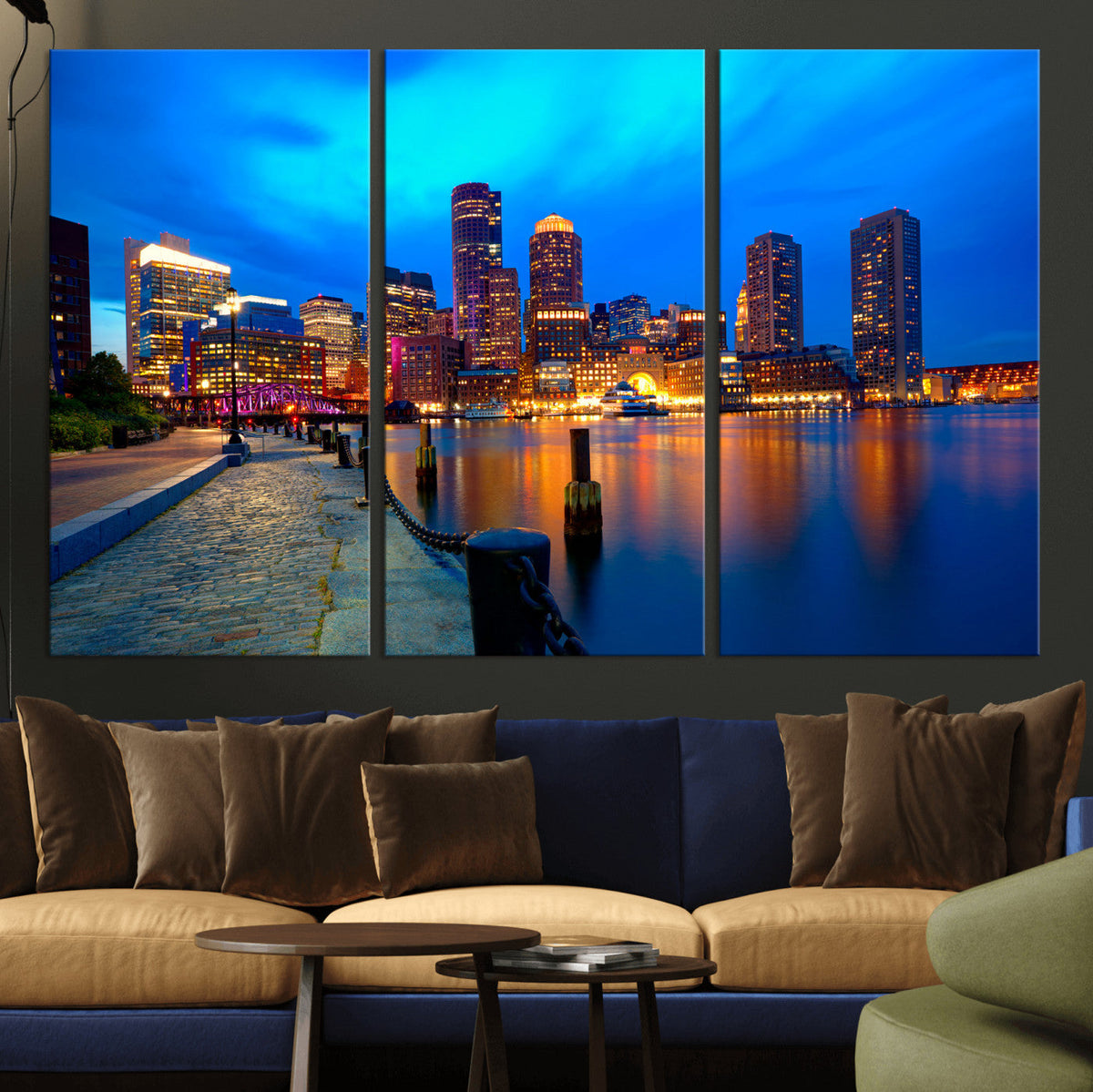Boston Wall Art Canvas Print, Boston City Downtown Night