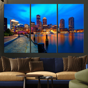 Boston Wall Art Canvas Print, Boston City Downtown Night
